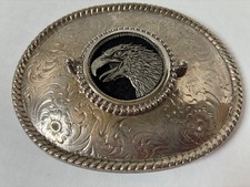 Vintage Silver Tone Metal Belt Buckle Pewter Eagle Head