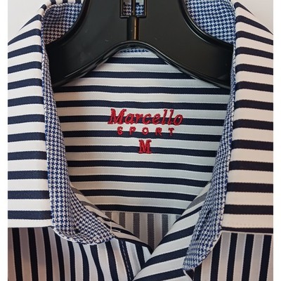 Marcello Sport Men's Blue & White Stripe Long Sleeve Dress Shirt Size Medium
