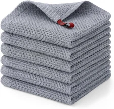 Mordimy Cotton Kitchen Dish Cloths, 6 Pack Super Absorbent Waffle Small, Grey 