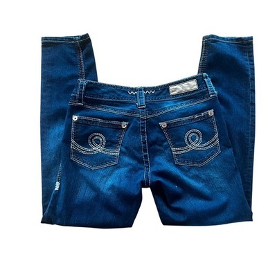 Seven7 Low Rise Y2K Jeans Embroidered Back Pocket Blue Denim | Size 6