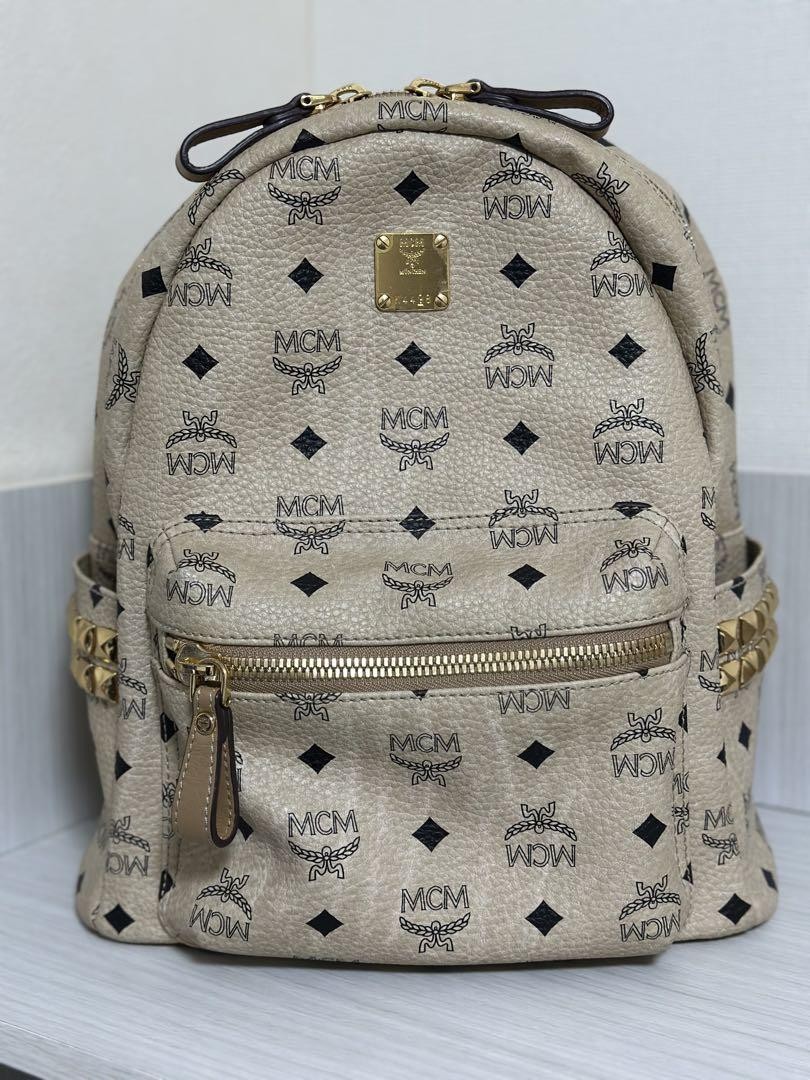 MCM Backpack Beige Logo Pattern Studs - image 1