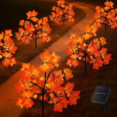 4 Packs Solar Maple Leaf Pumpkin Lights for Fall Decorations Outdoor, 80LED F...