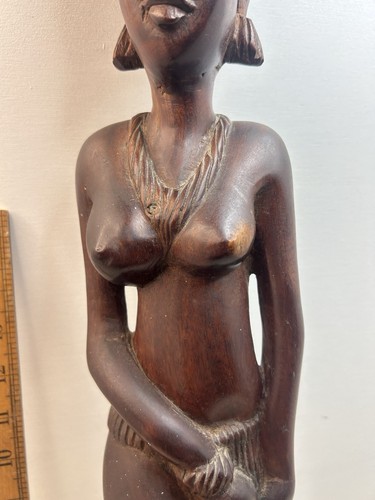 Vintage Hand Carved Hardwood African Female Tribal Figure Solid Wood 25” Tall - Picture 3 of 15