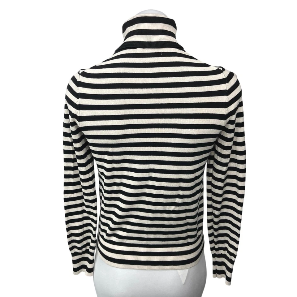 Suéter Pullover Top H&M Negro Blanco Rayas Tejido Cuello Alto Manga Larga Talla S Foto 2 de 4