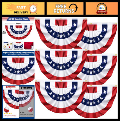 6 Pack Pleated Half Fan Bunting Flags 1.5x3ft Outdoor Decor for Memorial Day & 4