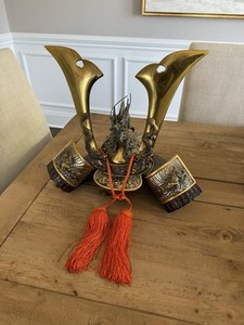 Large Vintage Mid-Century Japanese Samurai Kabuto Helmet Decor Statement Piece
