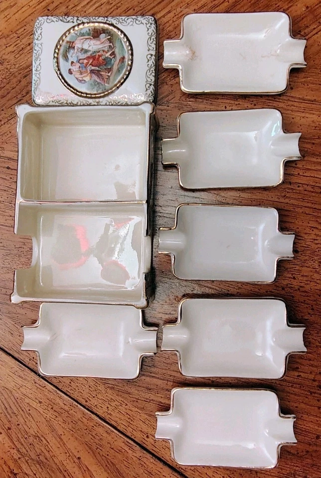 Juego de cenicero Empire England porcelana 8 piezas caja de cigarrillos oro neo clásico B59 Foto 4 de 4