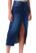 Denim Skirt Women's Blue Size UK 14 Midi Front Split Jeans Button Fly Jack&Jones