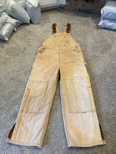 Vintage Carhartt Men R02 Duck Double Knee Insulated Bib Overalls 34x28 USA Made