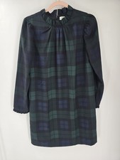 J. Crew Ruffleneck Shift Dress Green & Black Watch Tartan Plaid Derby Size 2 