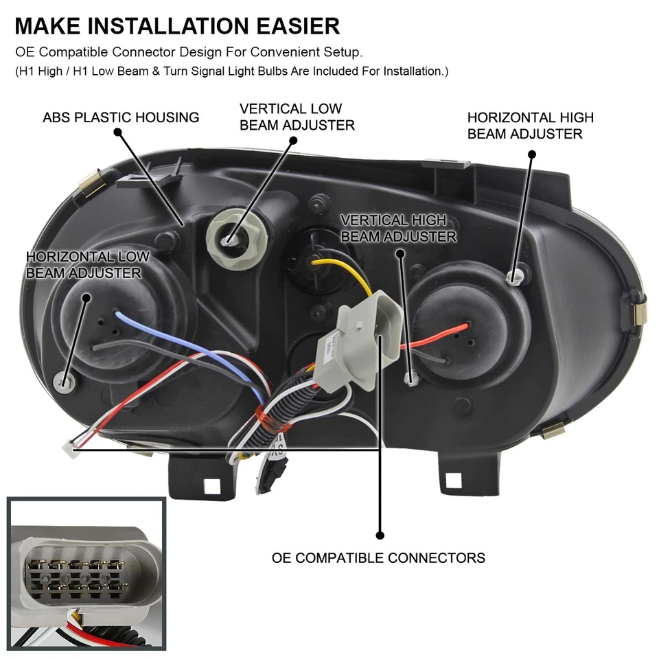 Black Fits 1999-2006 Volkswagen Golf MK4 LED Strip Projector Headlights Lamps Foto 4 de 4