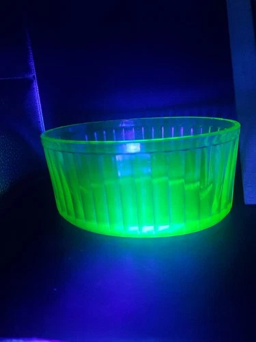 Vintage Uranium Green Depression Glass Oval Refrigerator Dish  8" X 3.5"