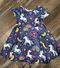 Unicorn and Rainbow Kids Dress - Blue Size 5T