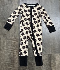 Bamboo Black Daisy Floral Print Zipper Sleeper PJs Baby Girl 6-12 month