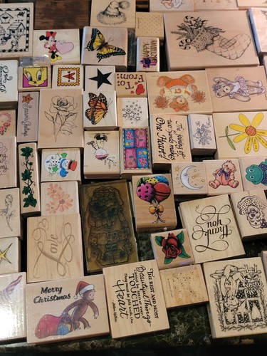 Timbri gomma legno vintage inchiostro glitter GRANDE lotto Topolino Pooh tweetie tigro - Foto 8 di 16