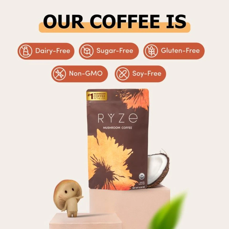 RYZE Café de Setas Adaptogénico con Aceite MCT, Mezcla Orgánica Instantánea, 30ct Foto 4 de 4
