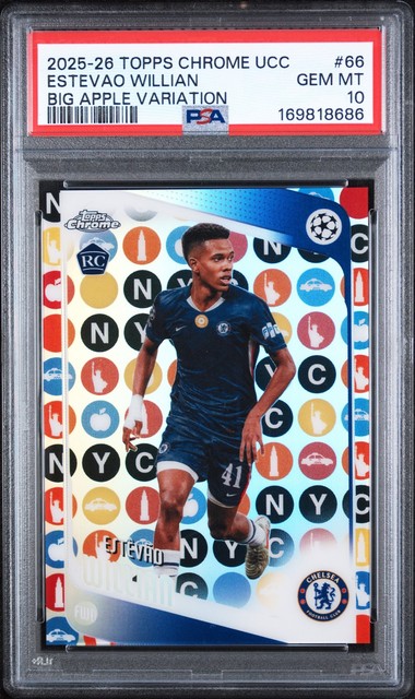2025-2026 Topps Chrome Uefa Club Competitions #66 Estevao Willian Rookie PSA 10