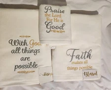 BLESSED Set of 3 Embroidered Bible Verse Cotton Bath Towels  