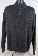 Chaps Men's XL Brown Elbow Patches Mock Neck 1/4 Button Gray Sweater
