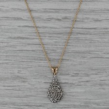 0.20ctw Pave Diamond Cluster Pendant Necklace 10k Yellow White Gold 18.25"