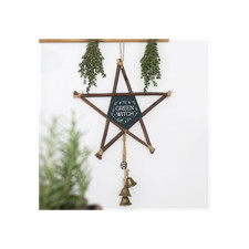 Green Witch Hanging Willow Pentagram with Bells