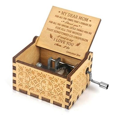 Music Box Hand Crank Engraved Musical Box-U R My Sunshine Mechanism Antique 