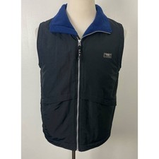 VTG L.L. Bean nylon fleece lined stitched logo black winter vest jacket, L 14/16