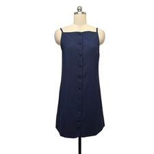 Madewell Navy Blue Wool Blend Button Front Square Neck Mini Shift Dress Size 6
