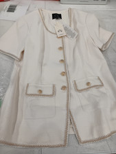 M.Infisavo Women  s Tweed Blazer Jacket Beige Gold Braid Trim Size M NWT