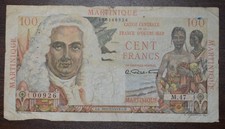 1947 Martinique 100 Francs P#31 Writing on Reverse 0926