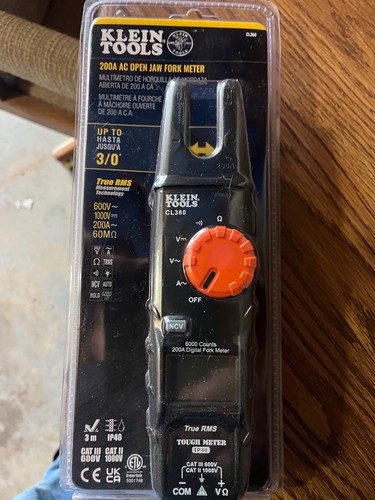 Klein Tools CL360 Open Jaw Fork Meter, AC Auto-Ranging 200 Amp ...