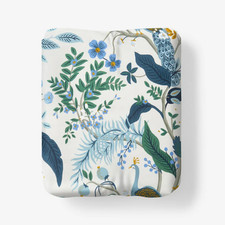 Rifle Paper Co. Peacock Classic Smooth Sateen Fitted Bed Sheet - Ivory Multi
