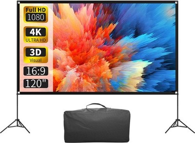 VISULAPEX Projector Screen with Stand 120 Inch, 16:9 4K HD Portable Projector...