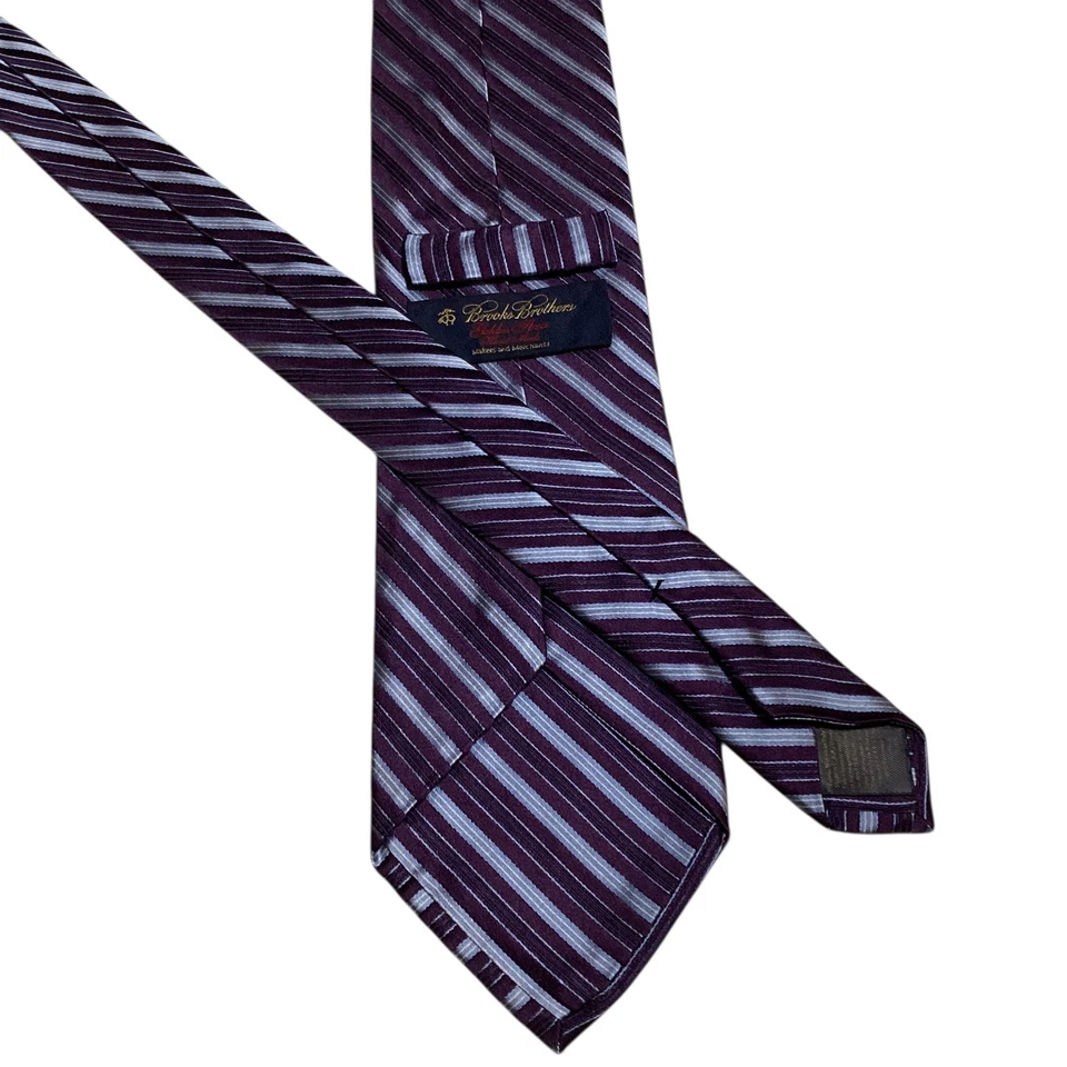 Corbata de seda de diseñador Brooks Brothers polar dorado para hombre a rayas púrpura/azul usada en excelente estado Foto 3 de 3