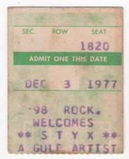 Styx & UFO 12/3/77 Baltimore MD Rare Ticket Stub