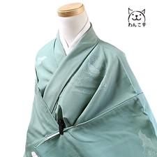Wankotei Kimono Synthetic Fiber Washable Green Flower Japan