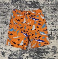 Gymboree Boys Shark Print Swim Trunks Orange Mesh Lined Size 4T Beach Shorts