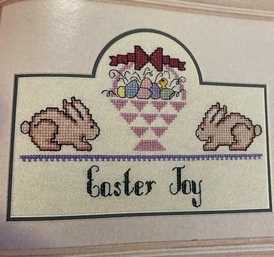 Easter Joy Cross Stitch Pattern- Rabbits Bunnies w/ Egg Basket & 5 EXTRA pattern