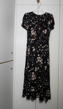 Madewell Black Floral Midi Short Puff Sleeves Dress Size 4