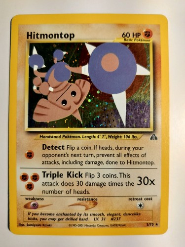 LP Pokemon HITMONTOP Card NEO DISCOVERY Set 3/75 Unlimited Rare
