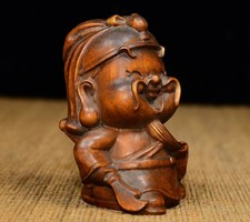 Chinese Figurine Carving Handcrafted Wooden God Of Wealth Statue Caishen Fortune