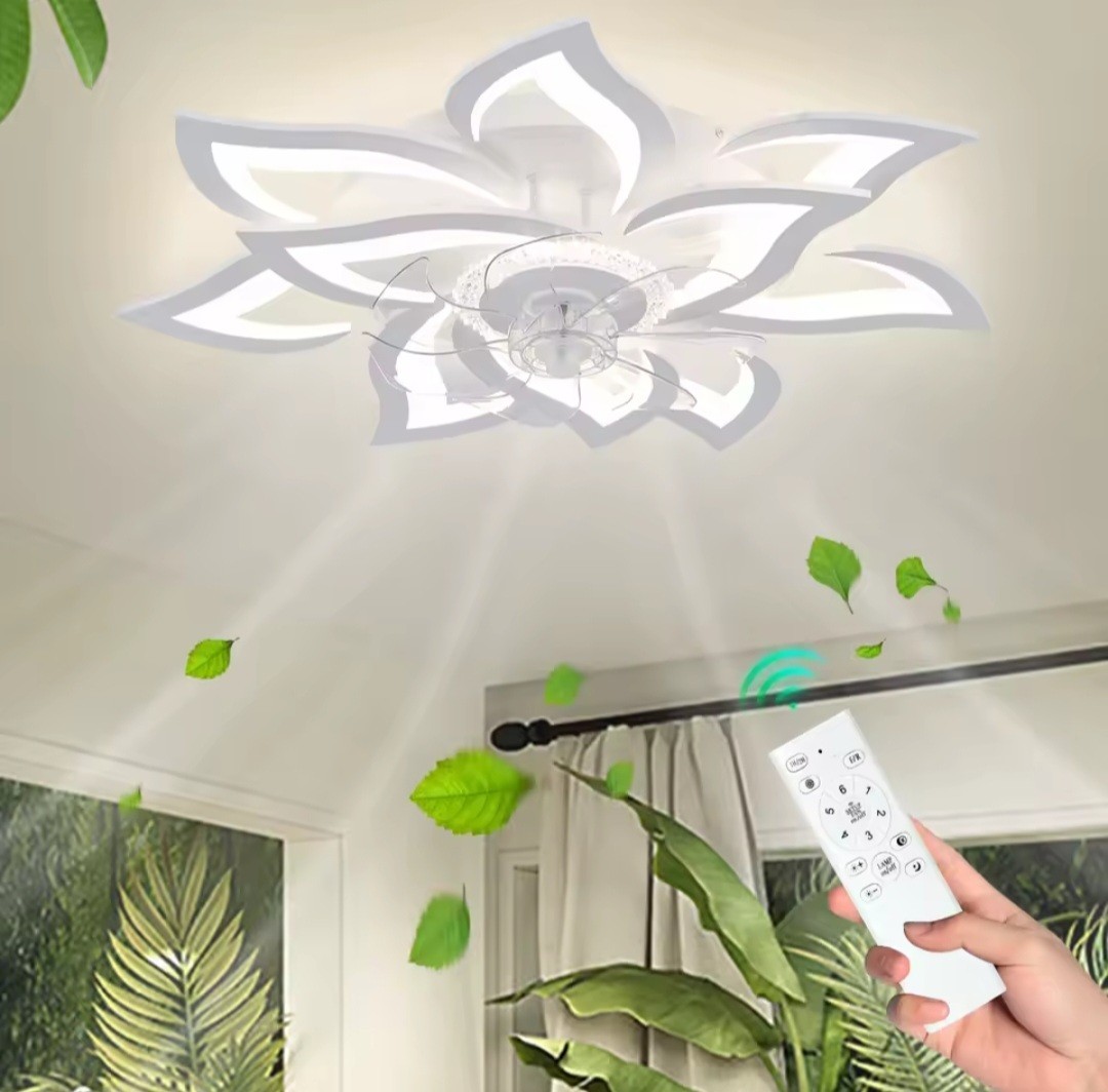 Lampadario led fiore ventilatore 10 petali con telecomando timer 124w 6 velocità