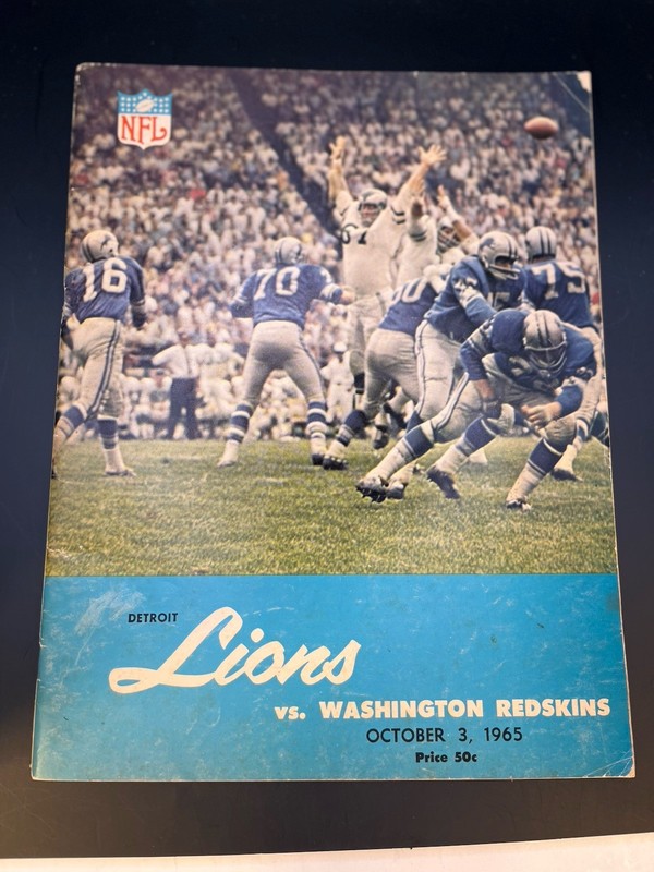 1965 Detroit Lions VS Washington Redskins Program-Vg to Ex