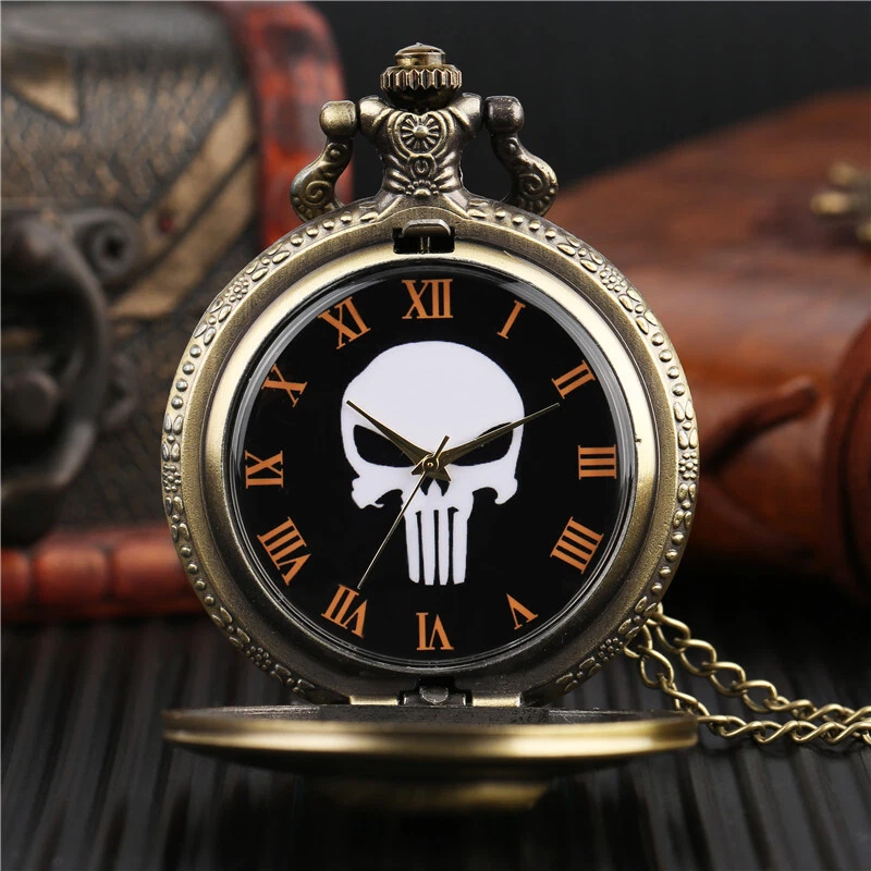 Steampunk Skull Pirate Design Men Women Quartz Pocket Watch Necklace Chain reloj - Image 4 of 4
