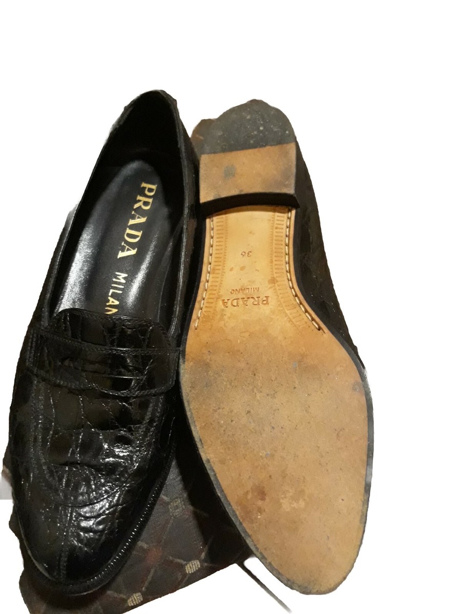 $3200 Prada Genuine Crocodile Alligator Shoes Loafers Black  display picture 2