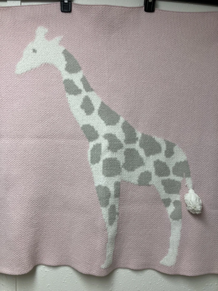 HTF Mud Pie Giraffe Chenille Baby Blanket Tassel Tail Pink /Gray 29 X 29 - Image 2 of 4