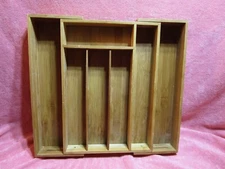 BAMBOO DRAWER ORGANIZER WOOD SILVERWARE UTENSIL TRAY HOLDER W/7 DIVIDED SLOTS
