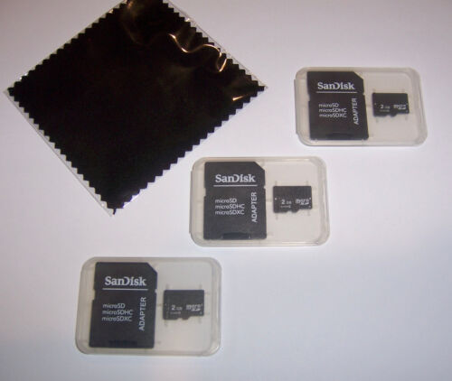 Lot of 3 New 2GB Micro SD Memory Cards, 2 GB MicroSD + Cleaning Cloth - USA