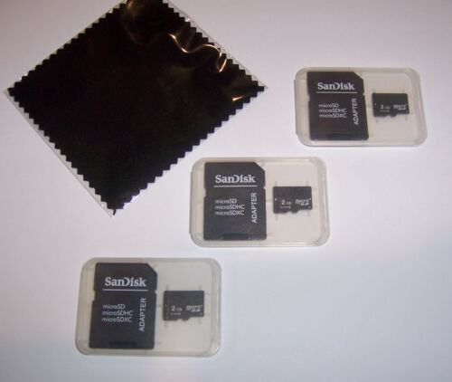 Lot of 3 New 2GB Micro SD Memory Cards, 2 GB MicroSD + Cleaning Cloth - USA - Afbeelding 1 van 4