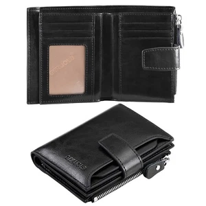 GERUOLA Glossy Bifold Wallet for Men Large Capacity Genuine Bifold Leather Walle
